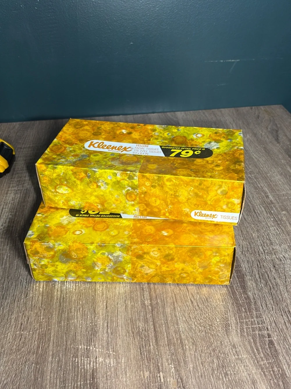 3 Vtg Yellow Kleenex Tissue Blue Box 175 2-Ply Tissues Shiny Foil Look Box